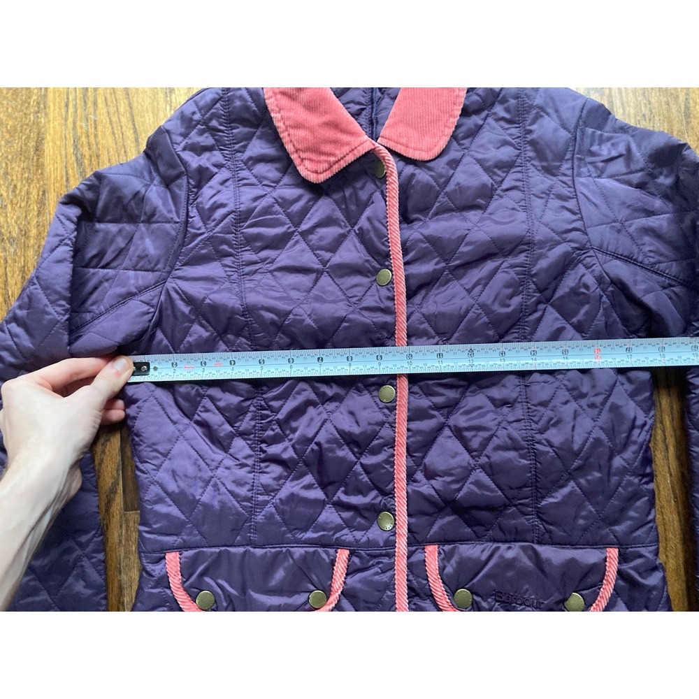 Barbour Jacket Women's Size 6 Quilted Purple Pink Corduroy Collar Snap Heritage - Picture 6 of 10